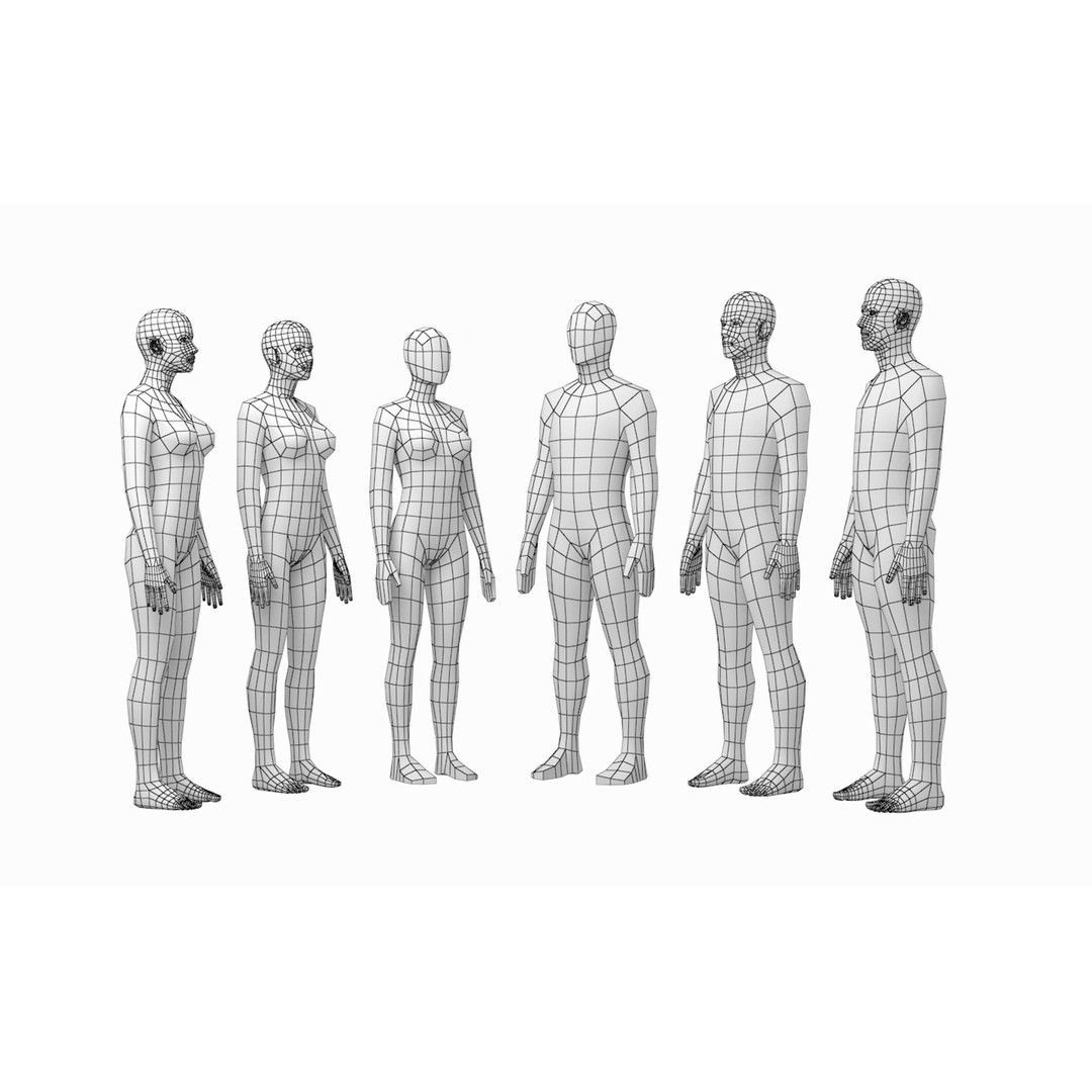 Natural Human Base Mesh 3D Model – Low Poly Bundle for Animation, FBX - View 3