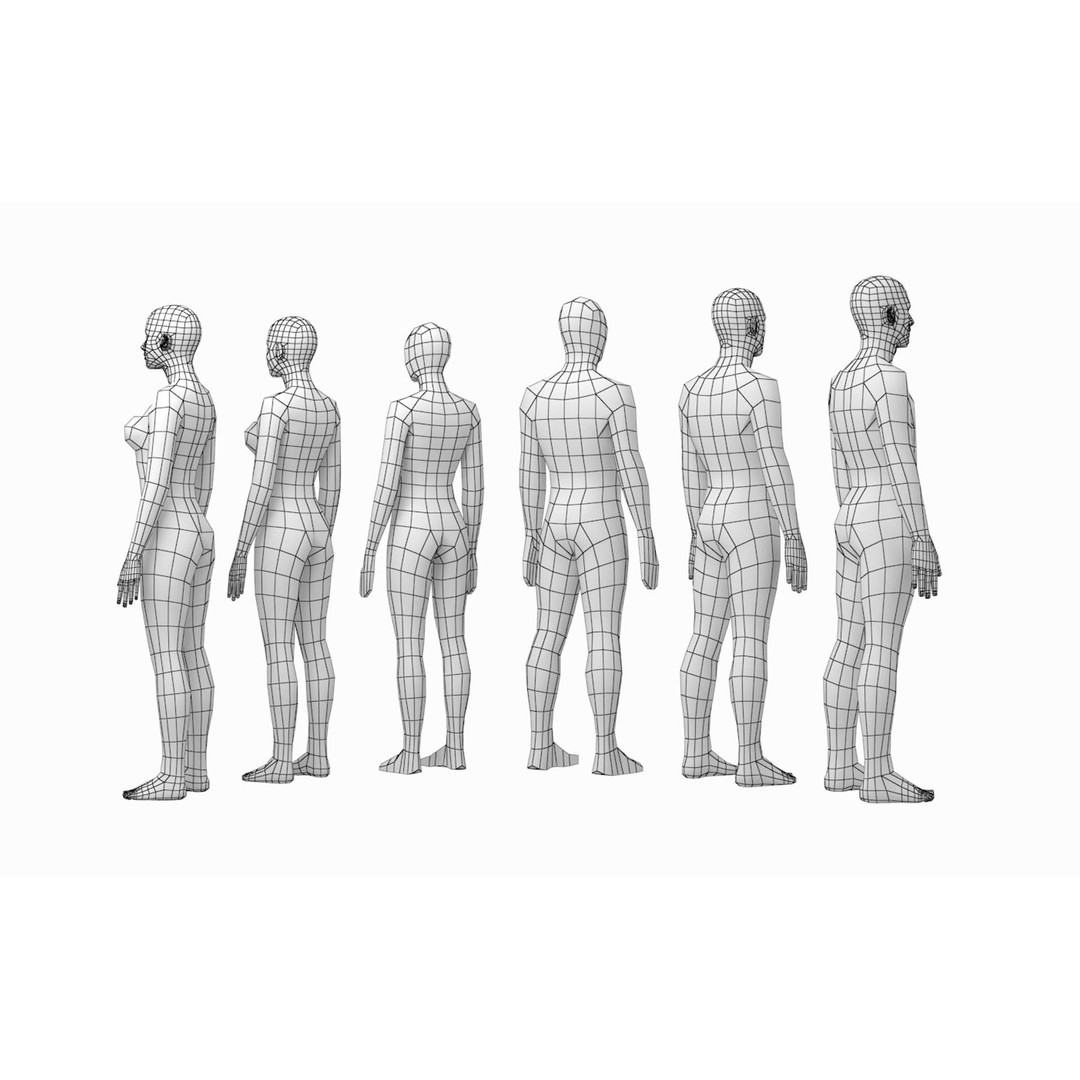 Natural Human Base Mesh 3D Model – Low Poly Bundle for Animation, FBX - View 4