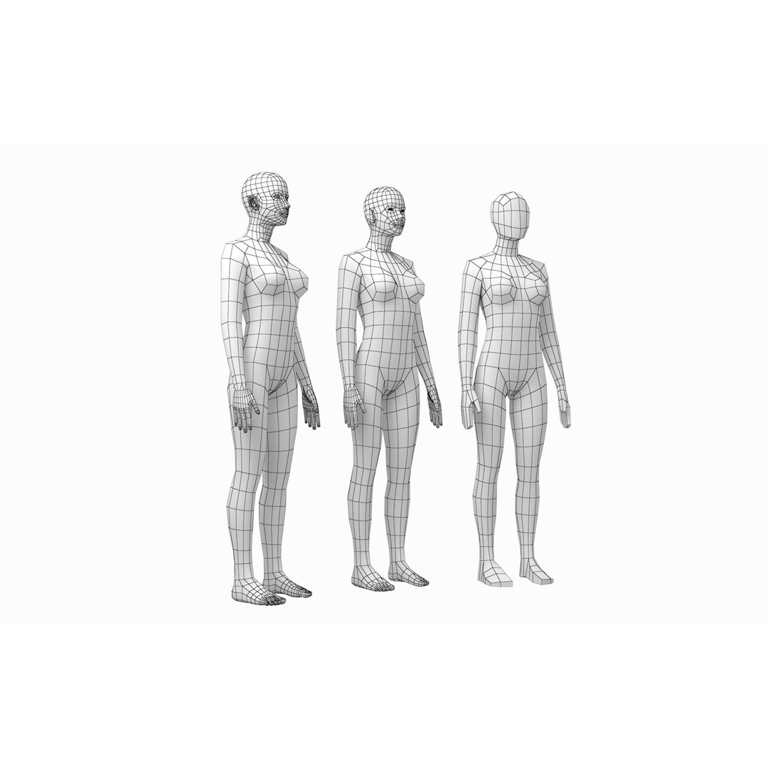 Natural Human Base Mesh 3D Model – Low Poly Bundle for Animation, FBX - View 8