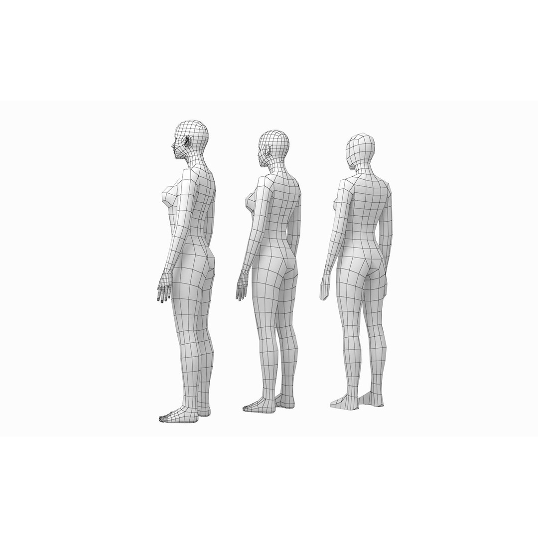 Natural Human Base Mesh 3D Model – Low Poly Bundle for Animation, FBX - View 9