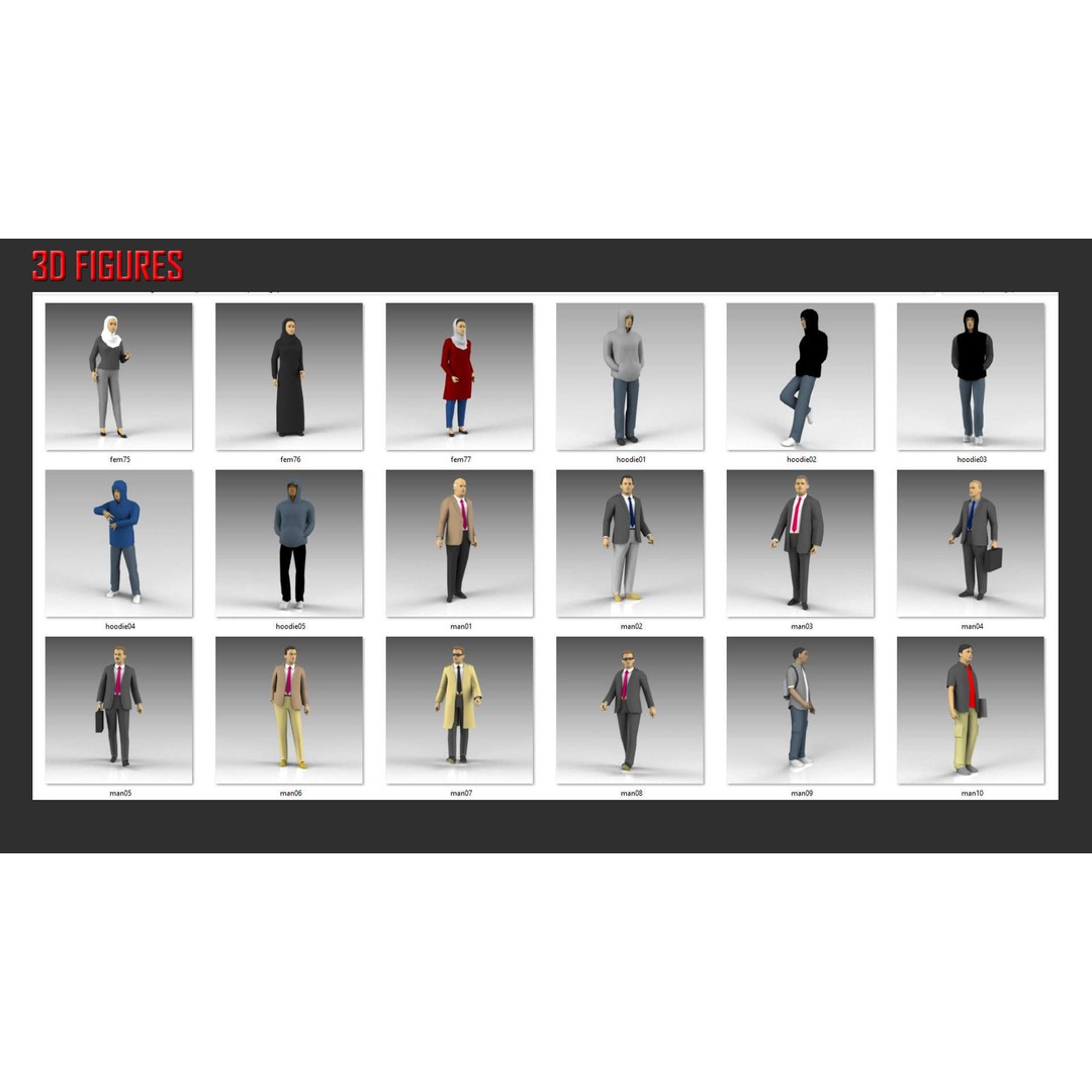 Low Poly People 3D Model – Character Collection for Archviz, FBX - View 13