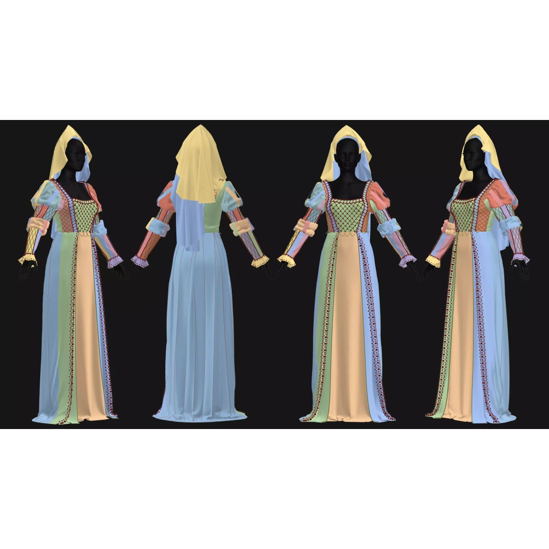 Female Medieval Dress 3D Model – High Poly Game Asset, FBX, OBJ - View 15