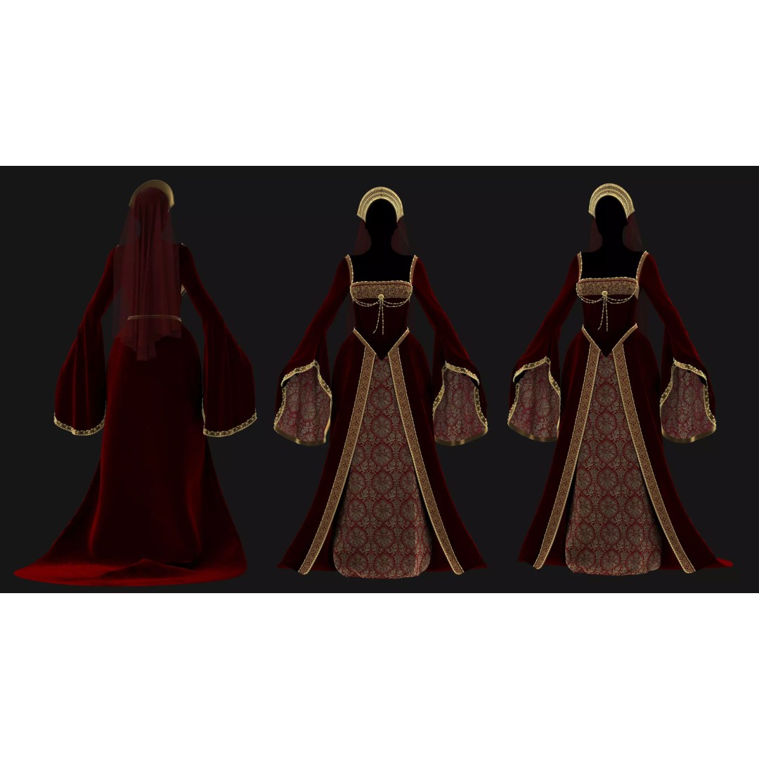 Female Medieval Dress 3D Model – High Poly Game Asset, FBX, OBJ - View 3