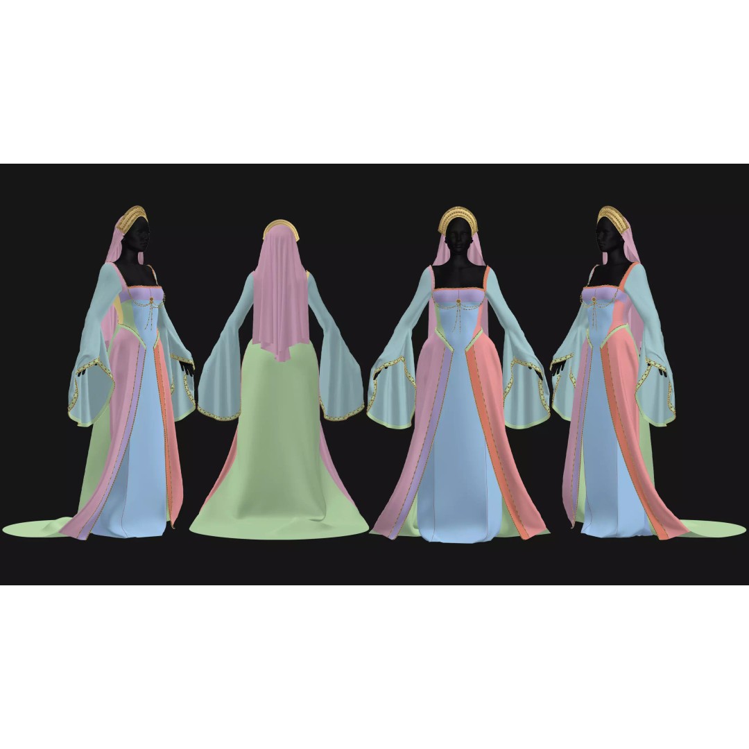 Female Medieval Dress 3D Model – High Poly Game Asset, FBX, OBJ - View 5