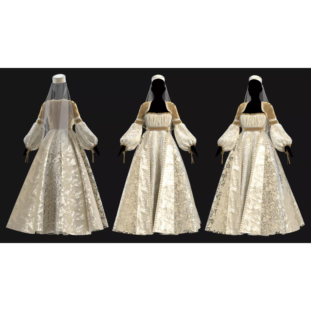 Female Medieval Dress 3D Model – High Poly Game Asset, FBX, OBJ - View 8