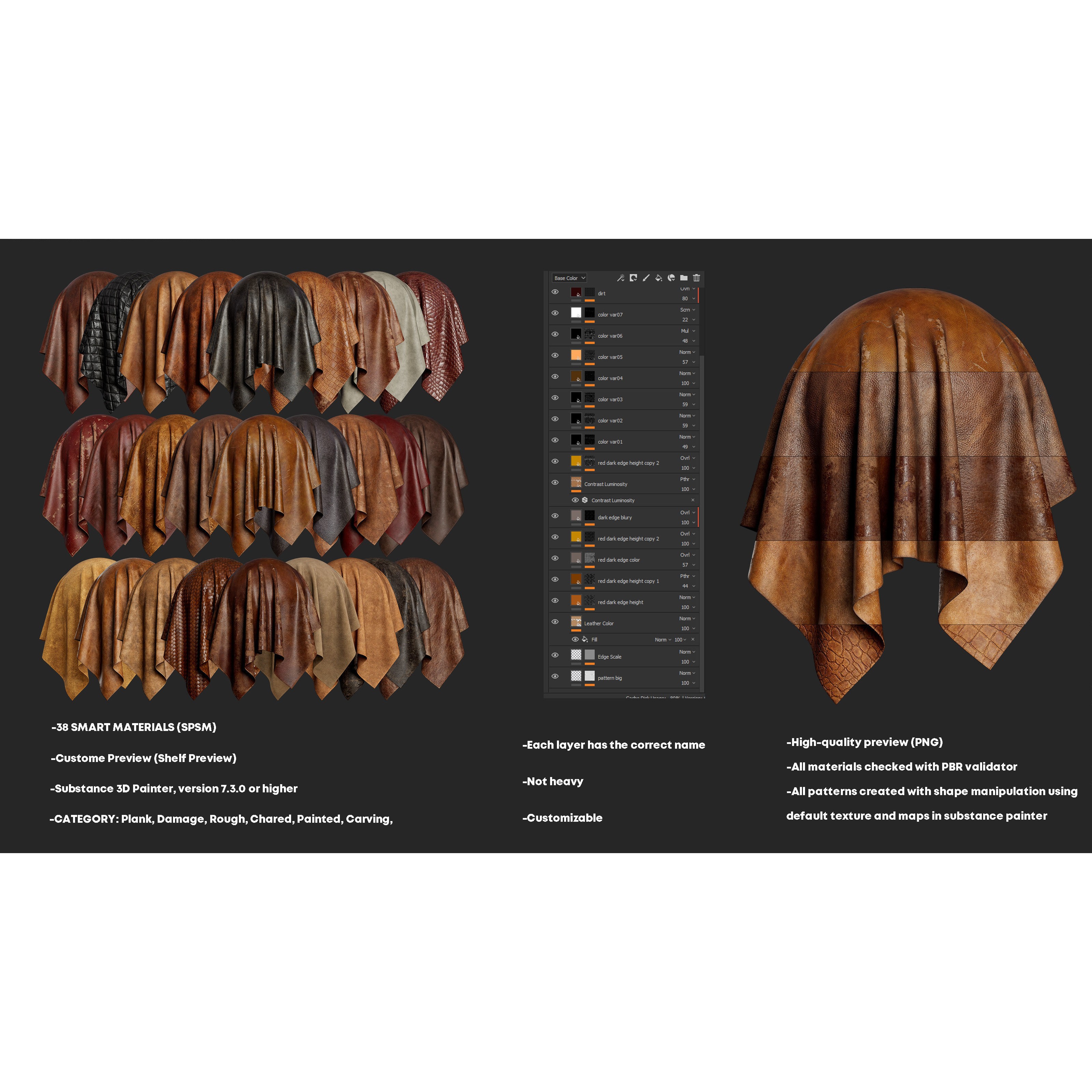Realistic Leather Smart Materials for Substance Painter - 3D Model - View 4
