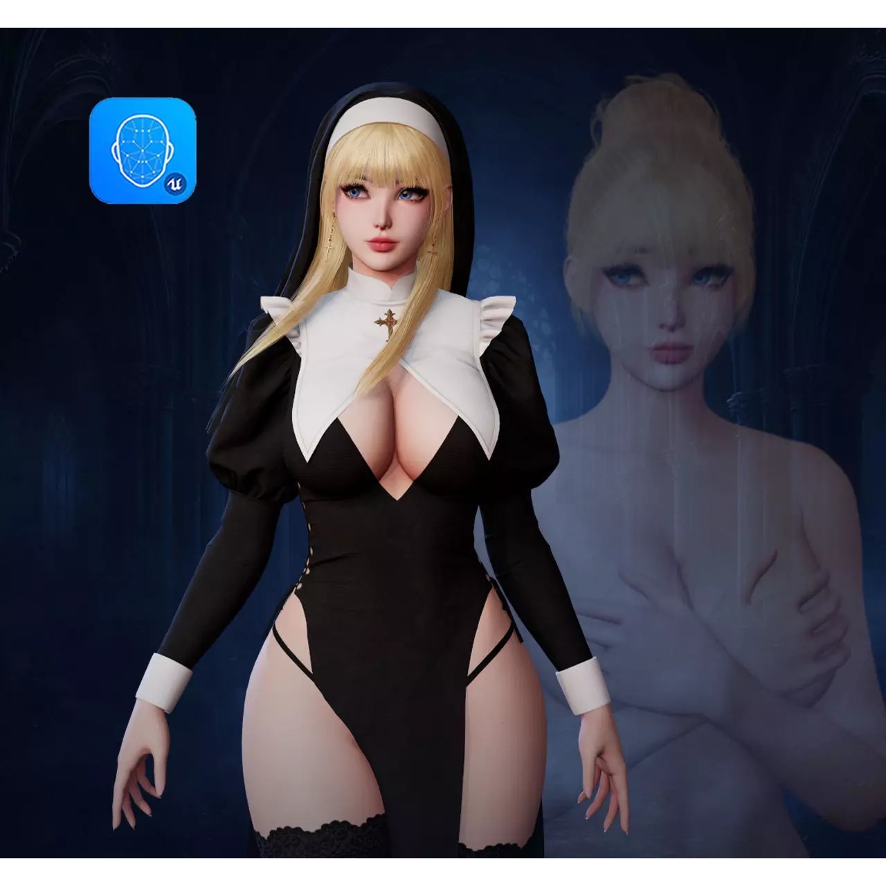 Nun Celestia - Low-Poly Game-Ready 3D Model - View 2