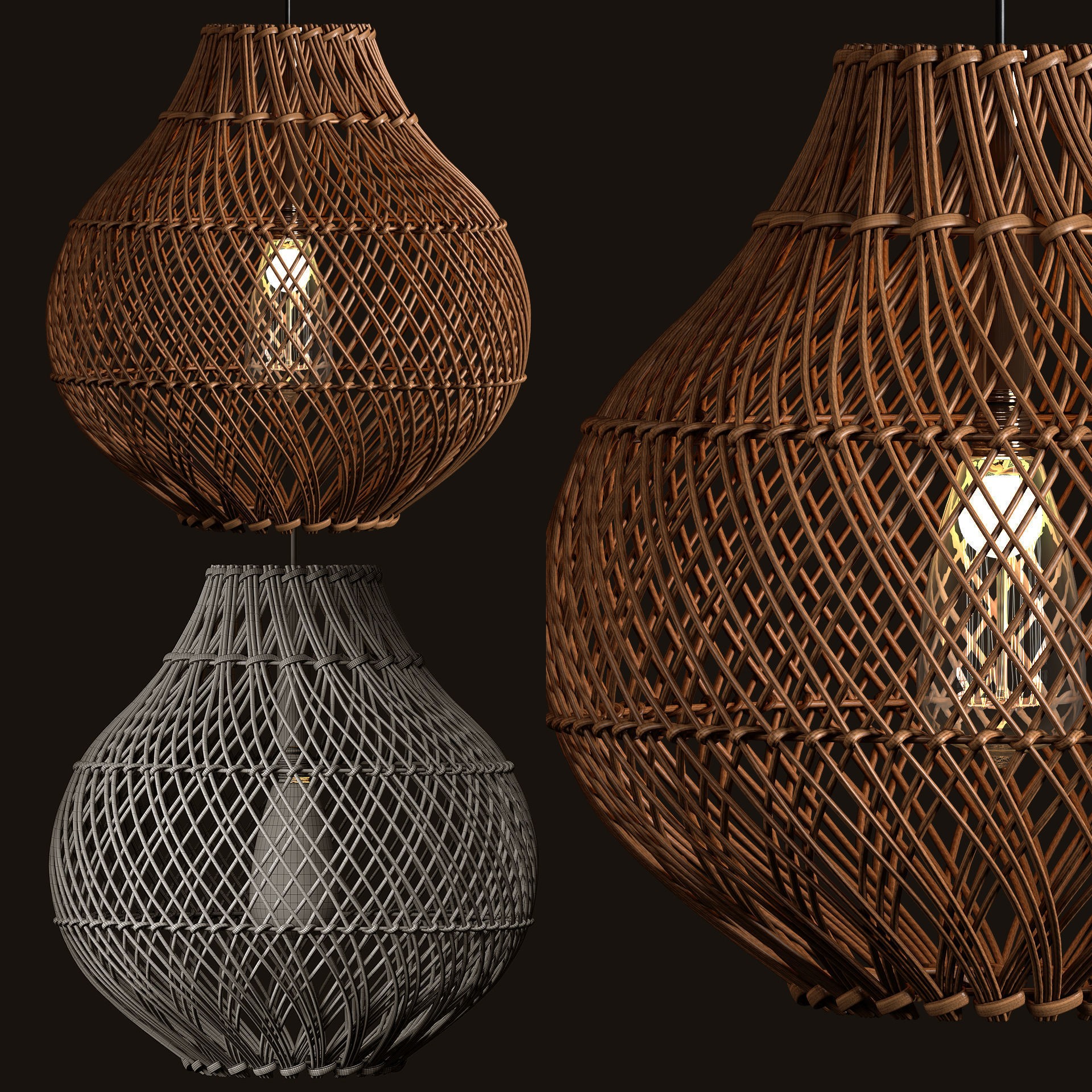 Rattan Pendant Lights - Game-Ready 3D Model