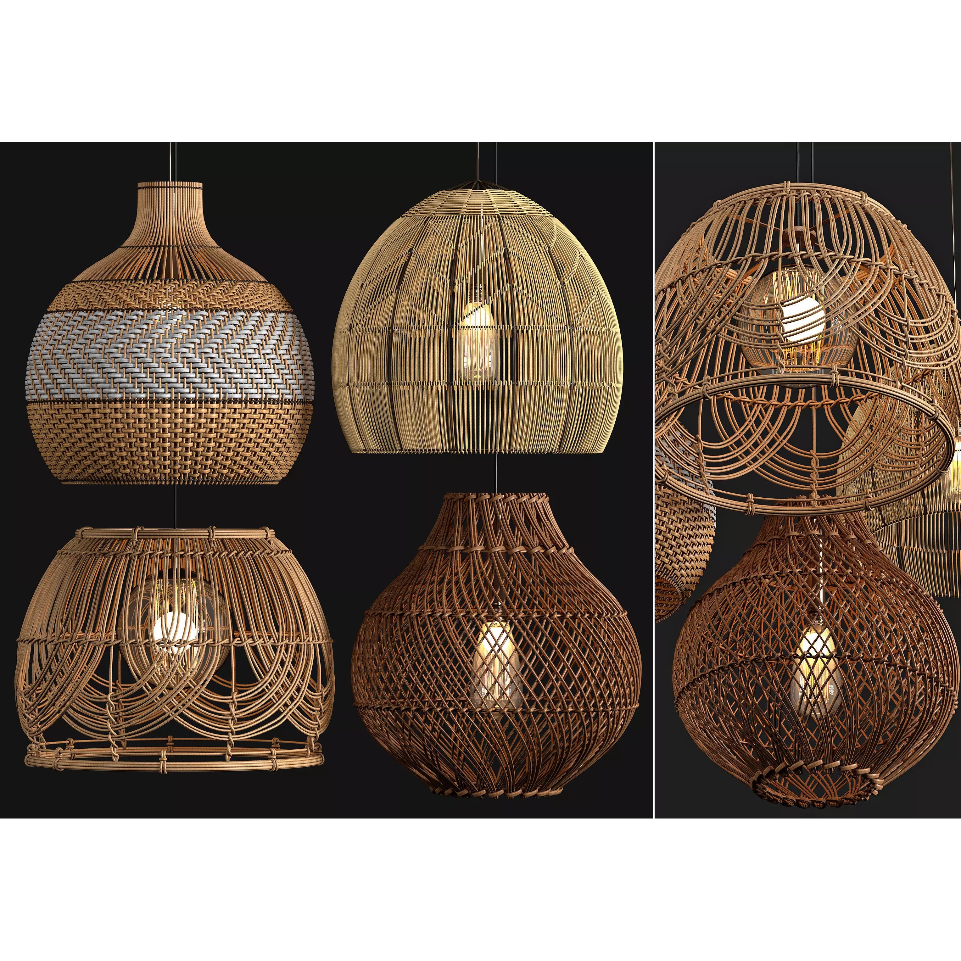 Rattan Pendant Lights - Game-Ready 3D Model - View 2