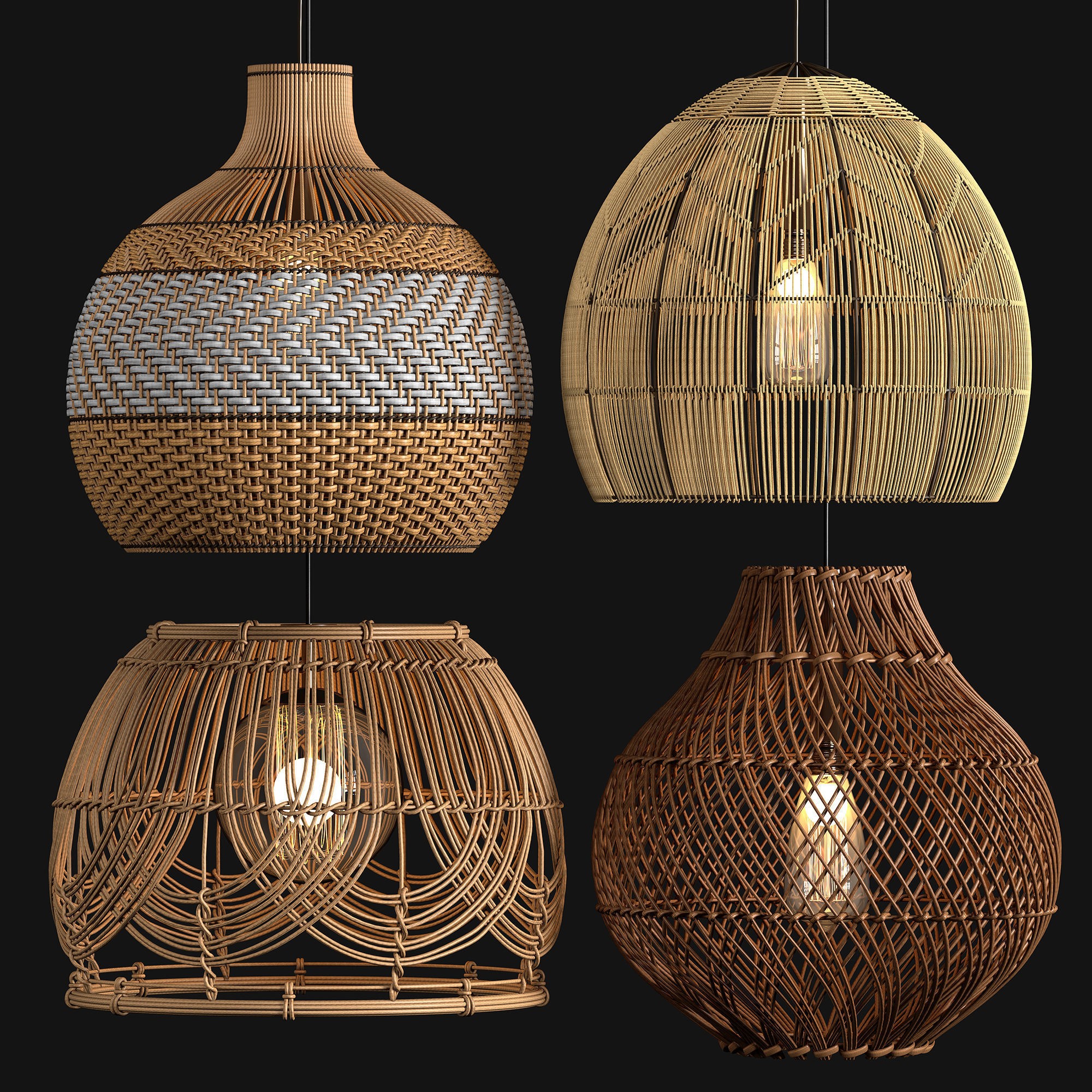 Rattan Pendant Lights - Game-Ready 3D Model - View 3