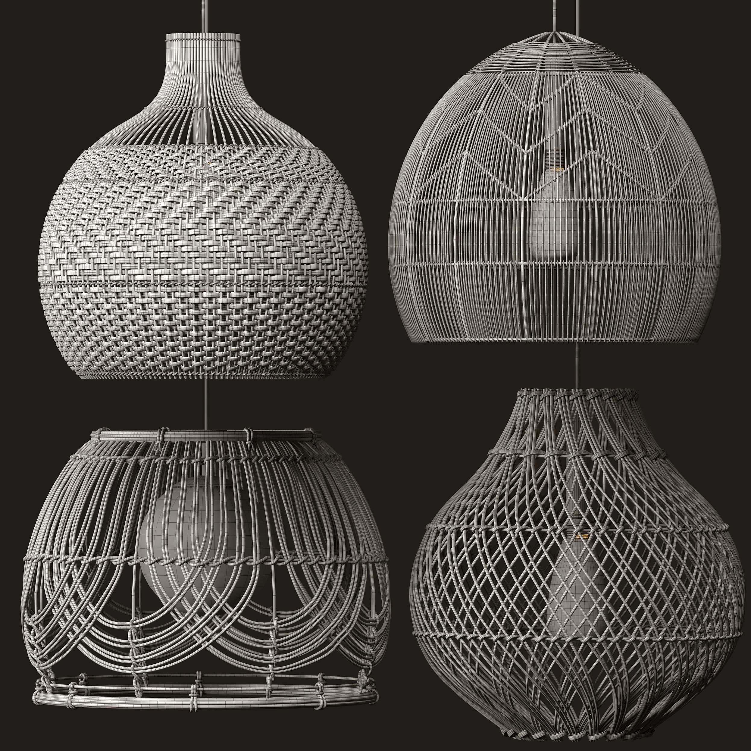 Rattan Pendant Lights - Game-Ready 3D Model - View 4