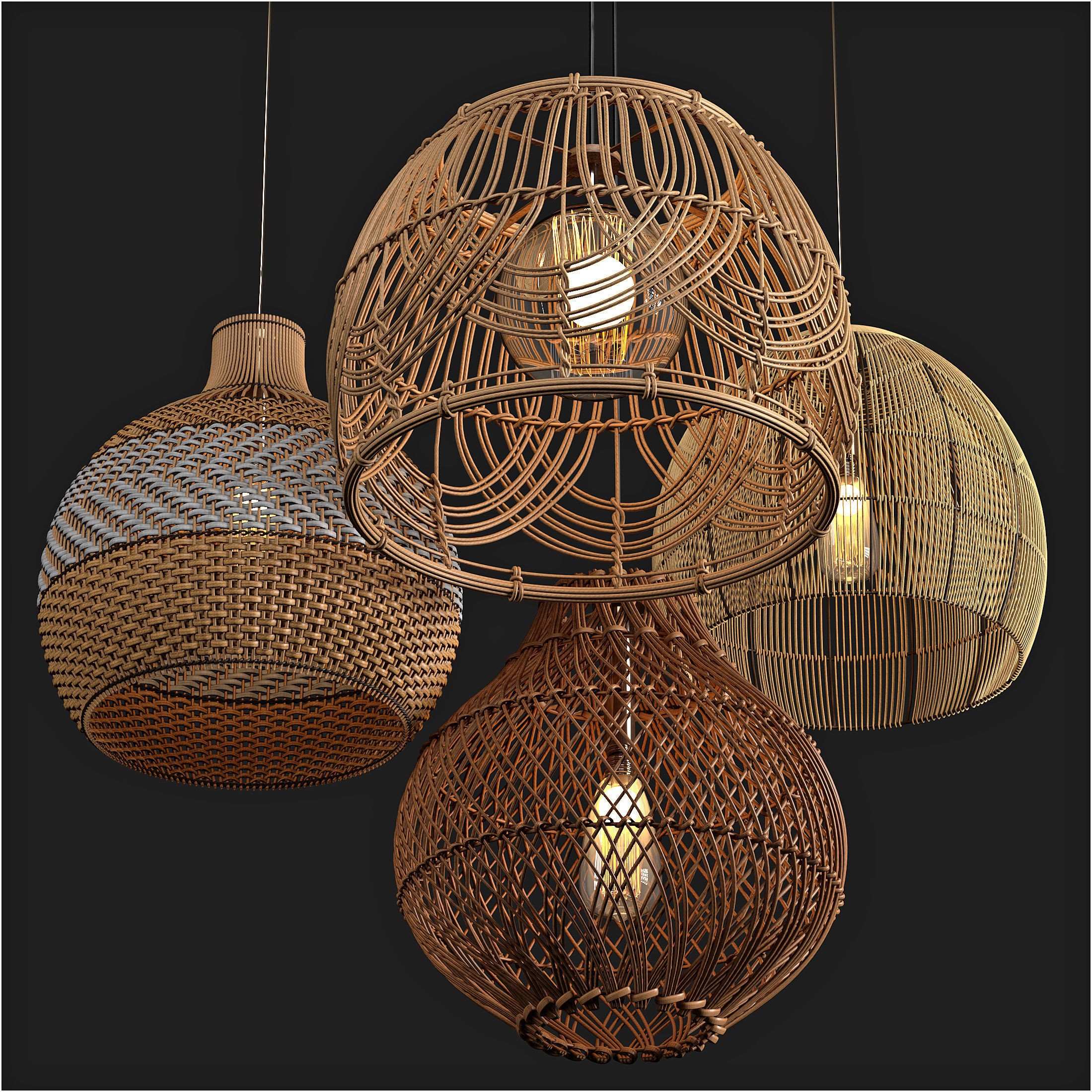 Rattan Pendant Lights - Game-Ready 3D Model - View 5
