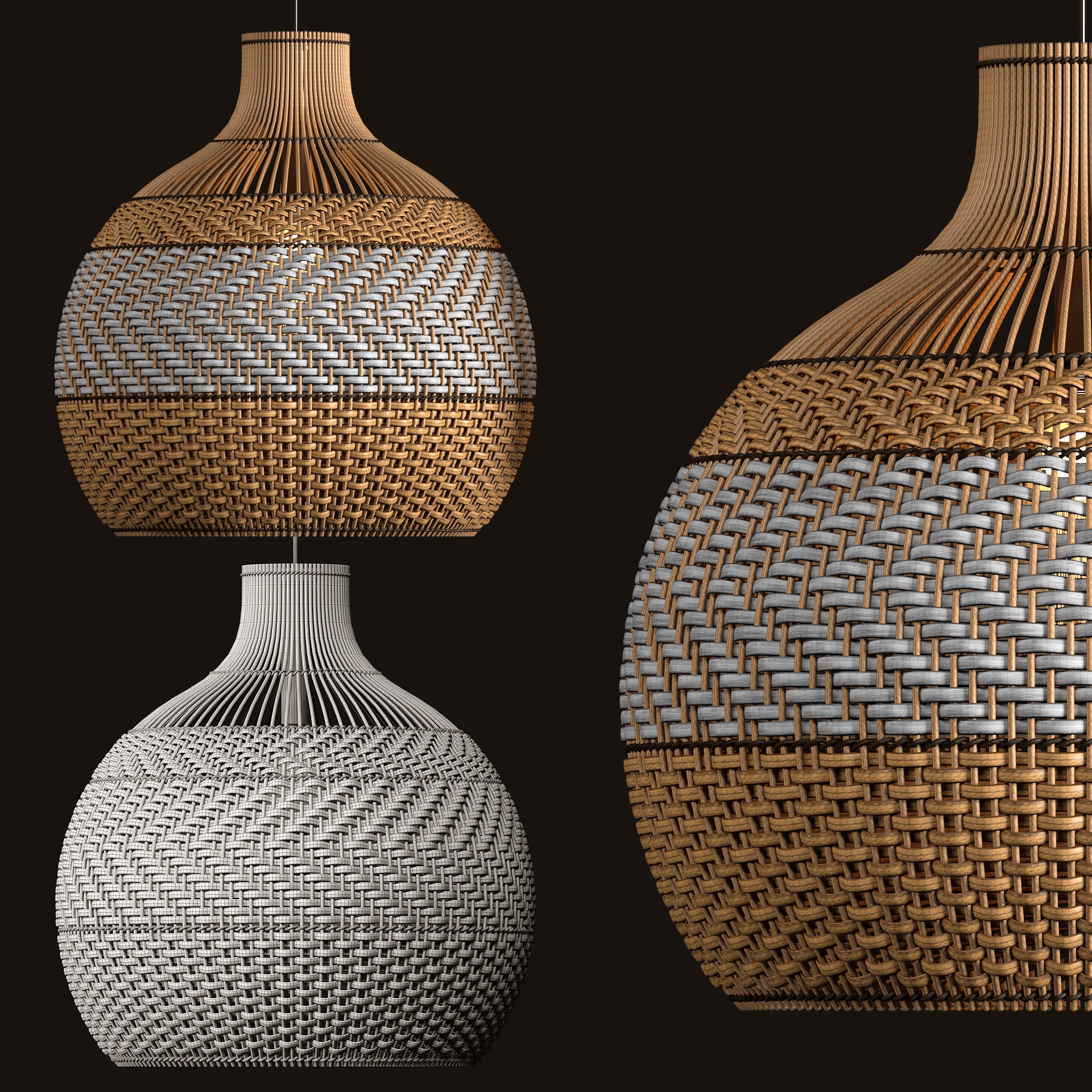 Rattan Pendant Lights - Game-Ready 3D Model - View 6