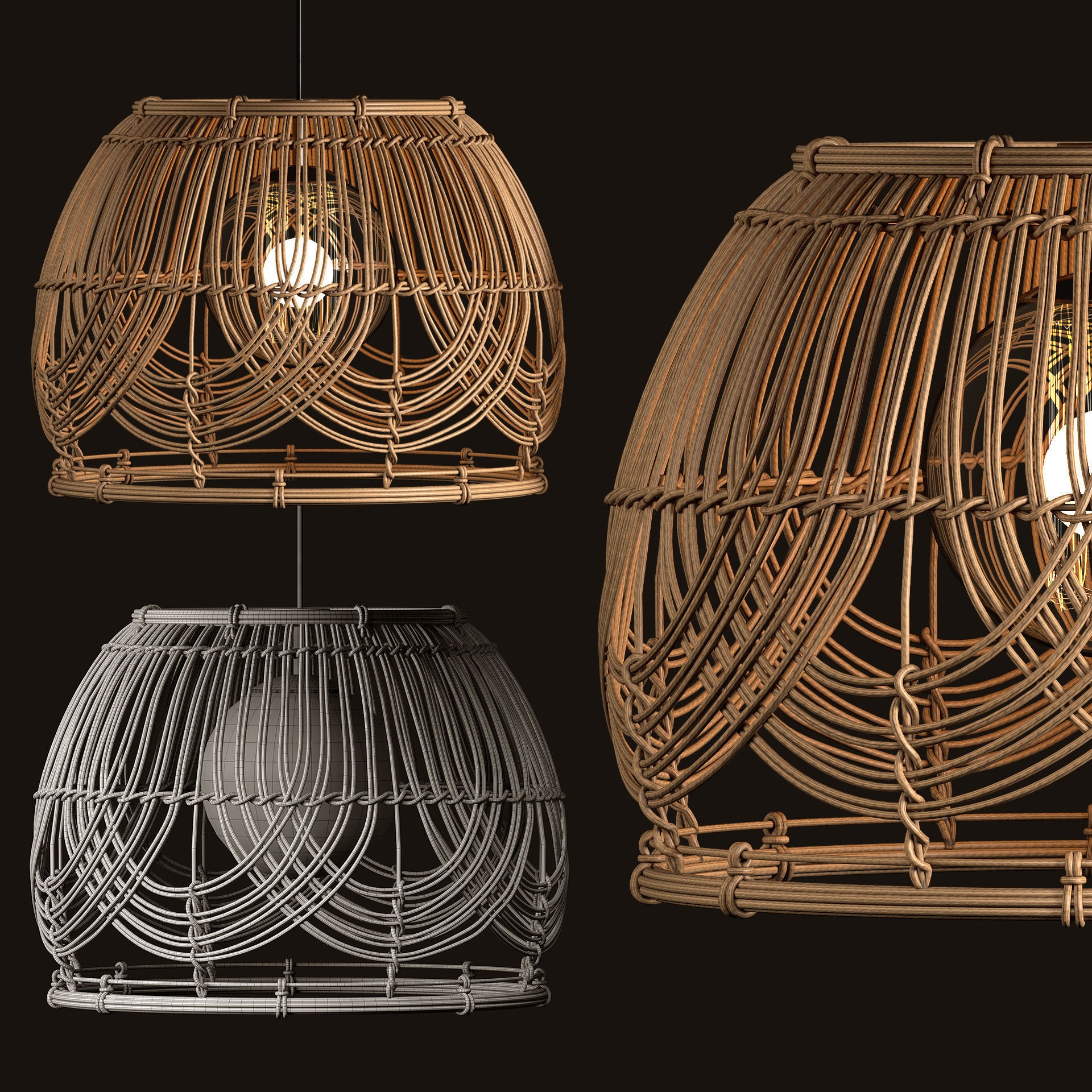 Rattan Pendant Lights - Game-Ready 3D Model - View 7