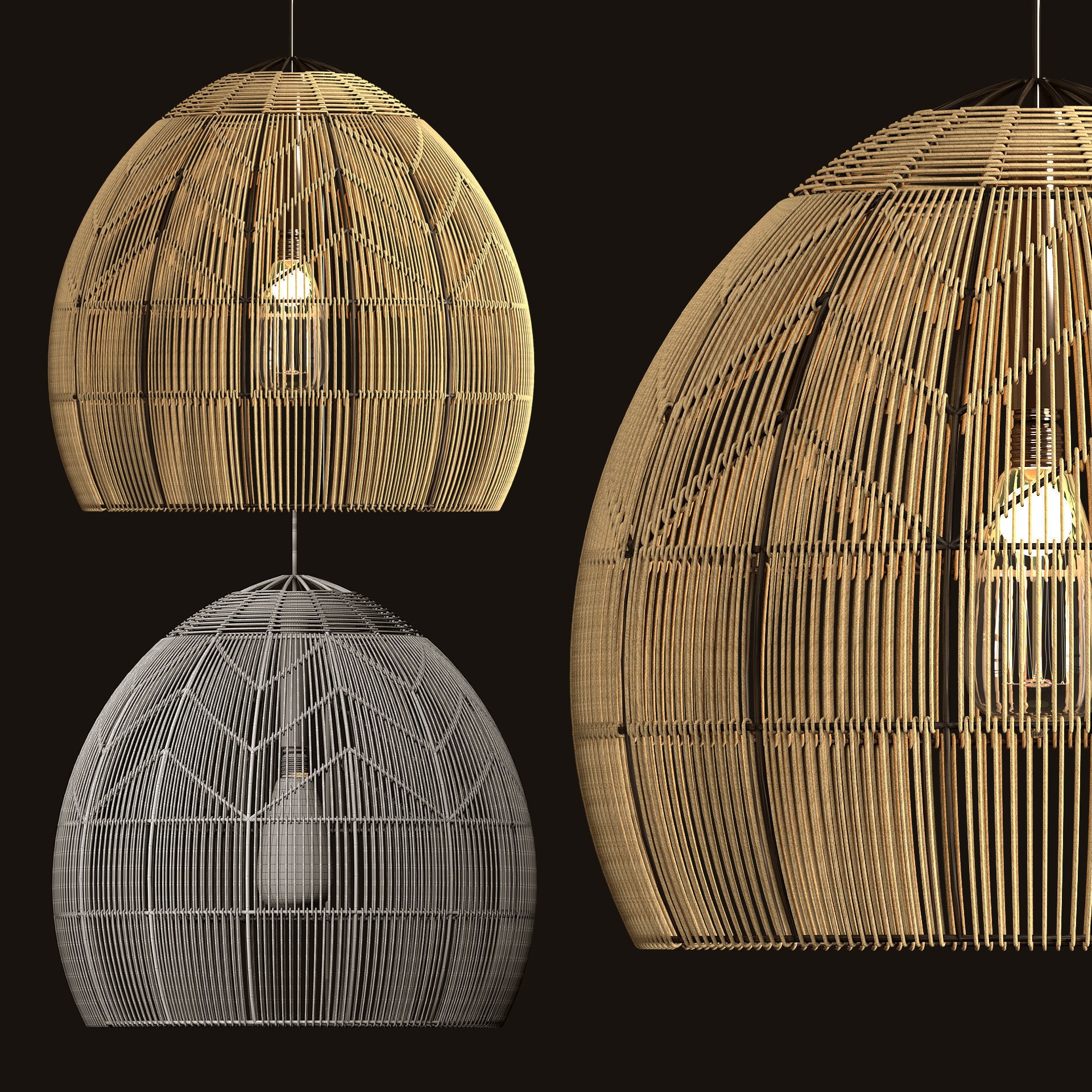 Rattan Pendant Lights - Game-Ready 3D Model - View 8
