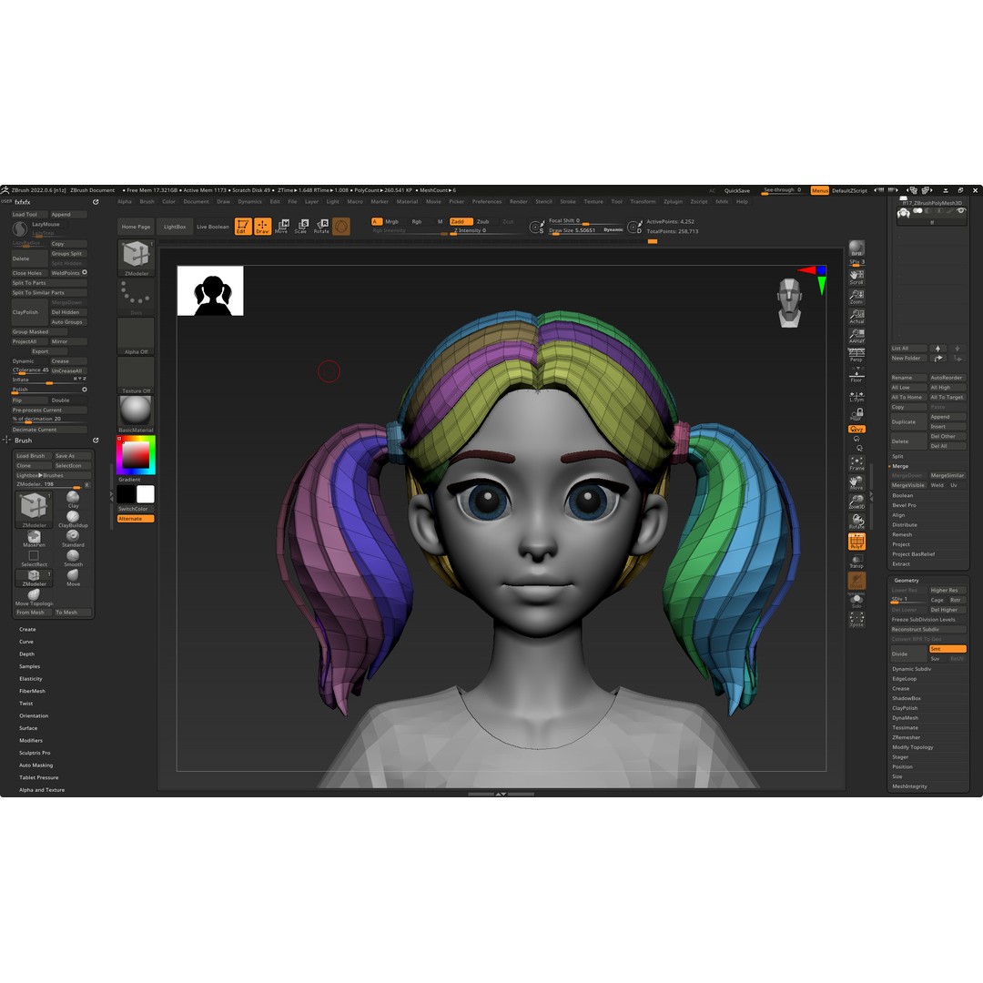 Stylized Female Hair 3D Model – Low Poly Cartoon Hair Package, FBX