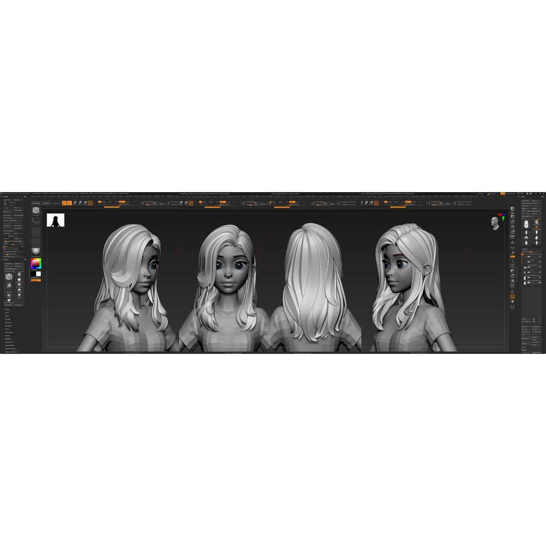 Stylized Female Hair 3D Model – Low Poly Cartoon Hair Package, FBX - View 12