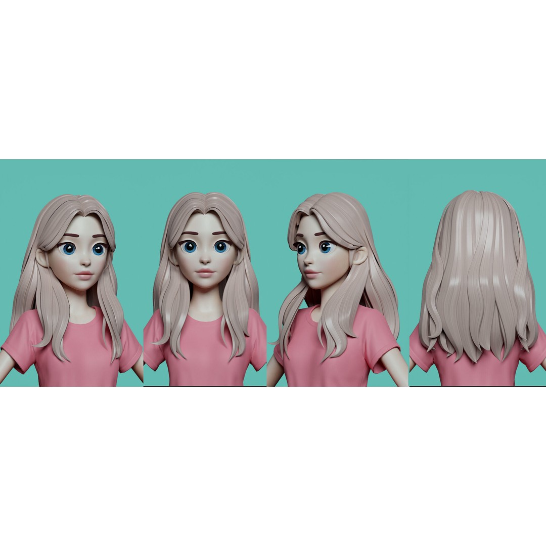 Stylized Female Hair 3D Model – Low Poly Cartoon Hair Package, FBX - View 13