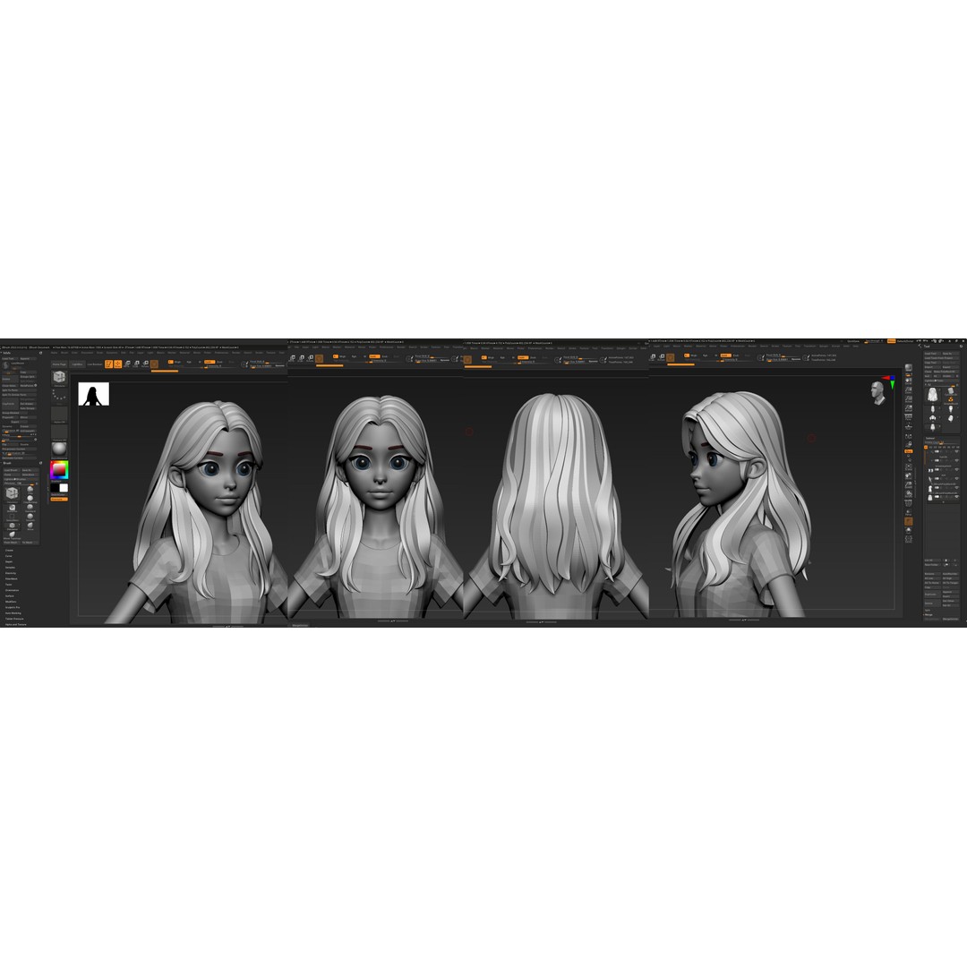 Stylized Female Hair 3D Model – Low Poly Cartoon Hair Package, FBX - View 14