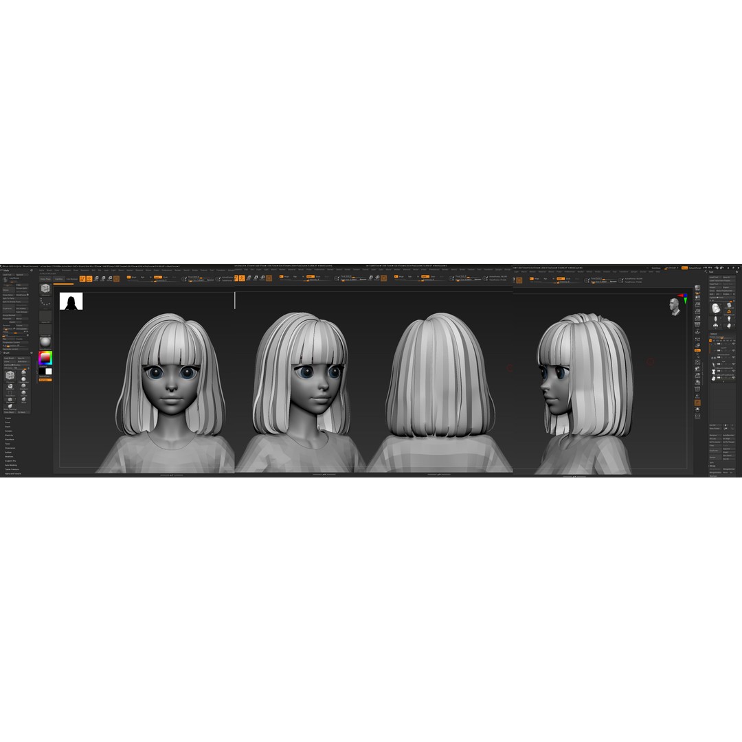 Stylized Female Hair 3D Model – Low Poly Cartoon Hair Package, FBX - View 16
