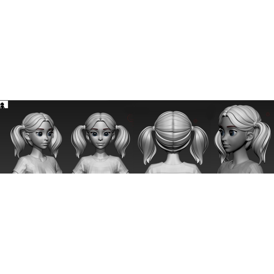 Stylized Female Hair 3D Model – Low Poly Cartoon Hair Package, FBX - View 18