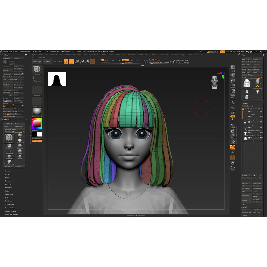 Stylized Female Hair 3D Model – Low Poly Cartoon Hair Package, FBX - View 20