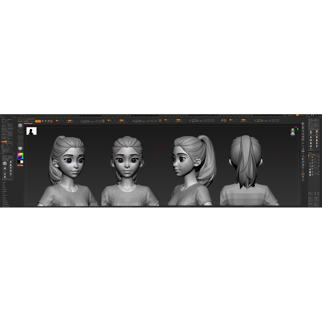 Stylized Female Hair 3D Model – Low Poly Cartoon Hair Package, FBX - View 4