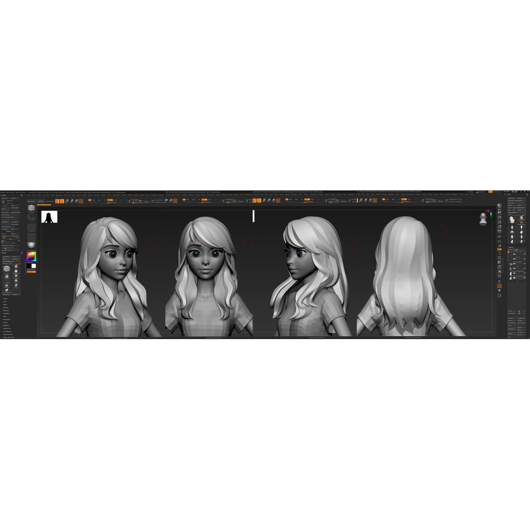 Stylized Female Hair 3D Model – Low Poly Cartoon Hair Package, FBX - View 8