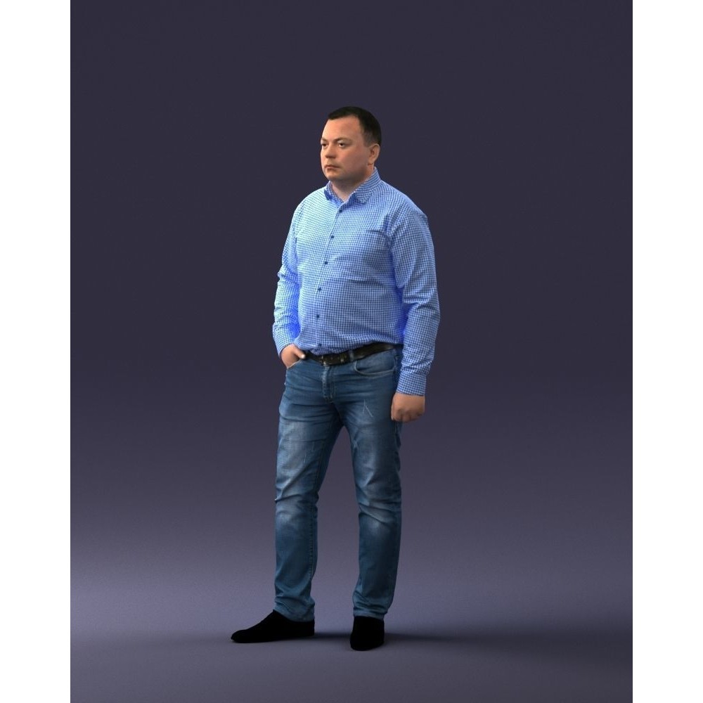 Casual Man 3D Model – Low Poly Character in Checkered Shirt, FBX - View 17