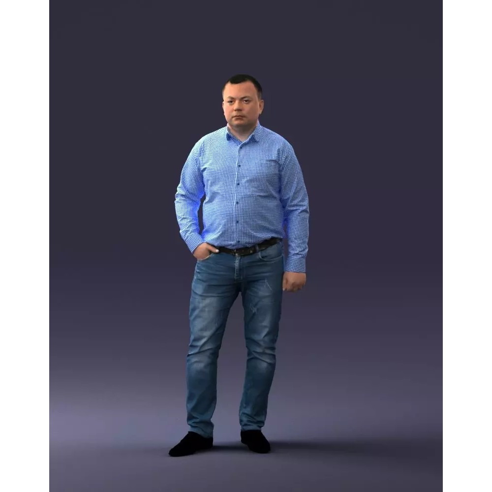 Casual Man 3D Model – Low Poly Character in Checkered Shirt, FBX - View 2