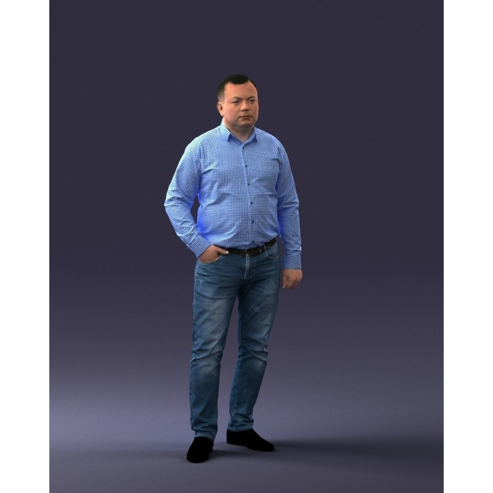 Casual Man 3D Model – Low Poly Character in Checkered Shirt, FBX - View 5