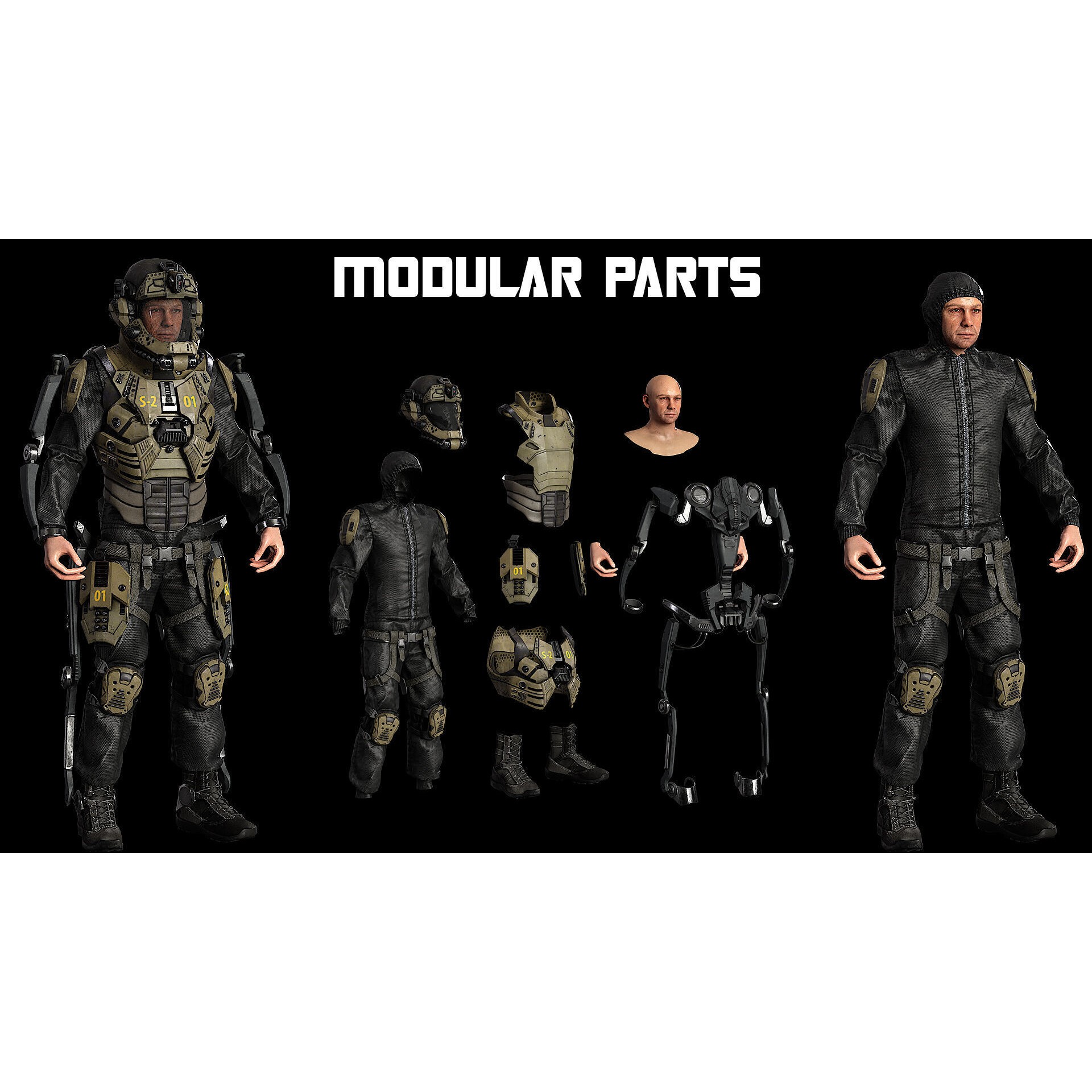 Modular Sci-Fi Soldier Vol 2 - Low-Poly Game-Ready 3D Model - View 9