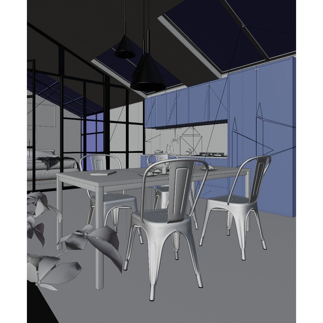 Loft Interior Scene 3D Model – High Poly Blender File, PBR Textures - View 9