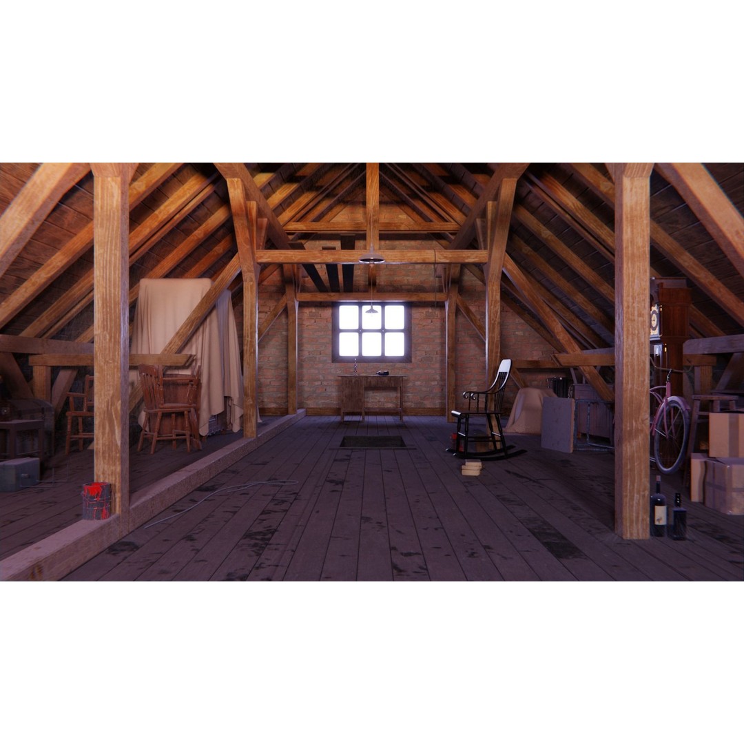 Old Attic 3D Model – Low Poly Interior Scene, FBX, Blender, Game Ready - View 10
