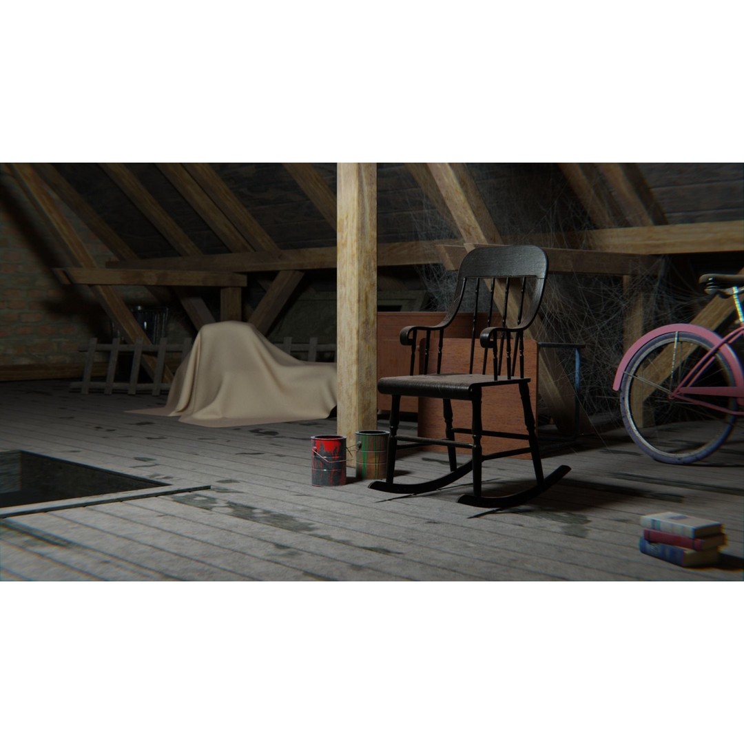 Old Attic 3D Model – Low Poly Interior Scene, FBX, Blender, Game Ready - View 11