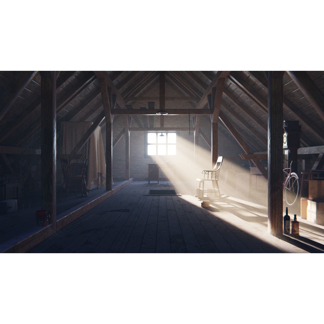 Old Attic 3D Model – Low Poly Interior Scene, FBX, Blender, Game Ready - View 12