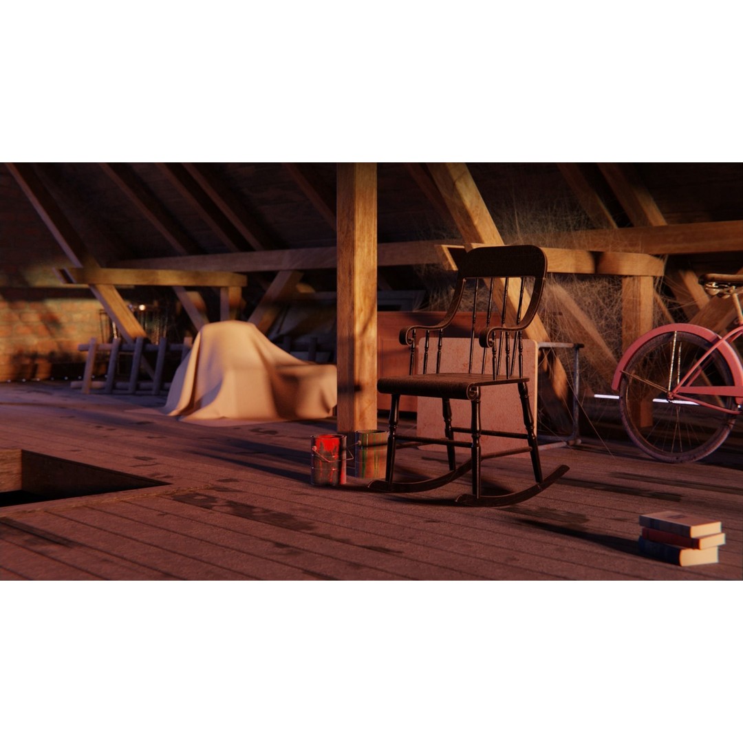Old Attic 3D Model – Low Poly Interior Scene, FBX, Blender, Game Ready - View 13