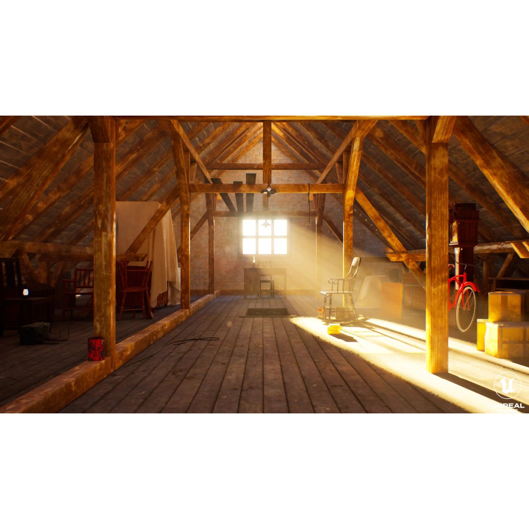 Old Attic 3D Model – Low Poly Interior Scene, FBX, Blender, Game Ready - View 16