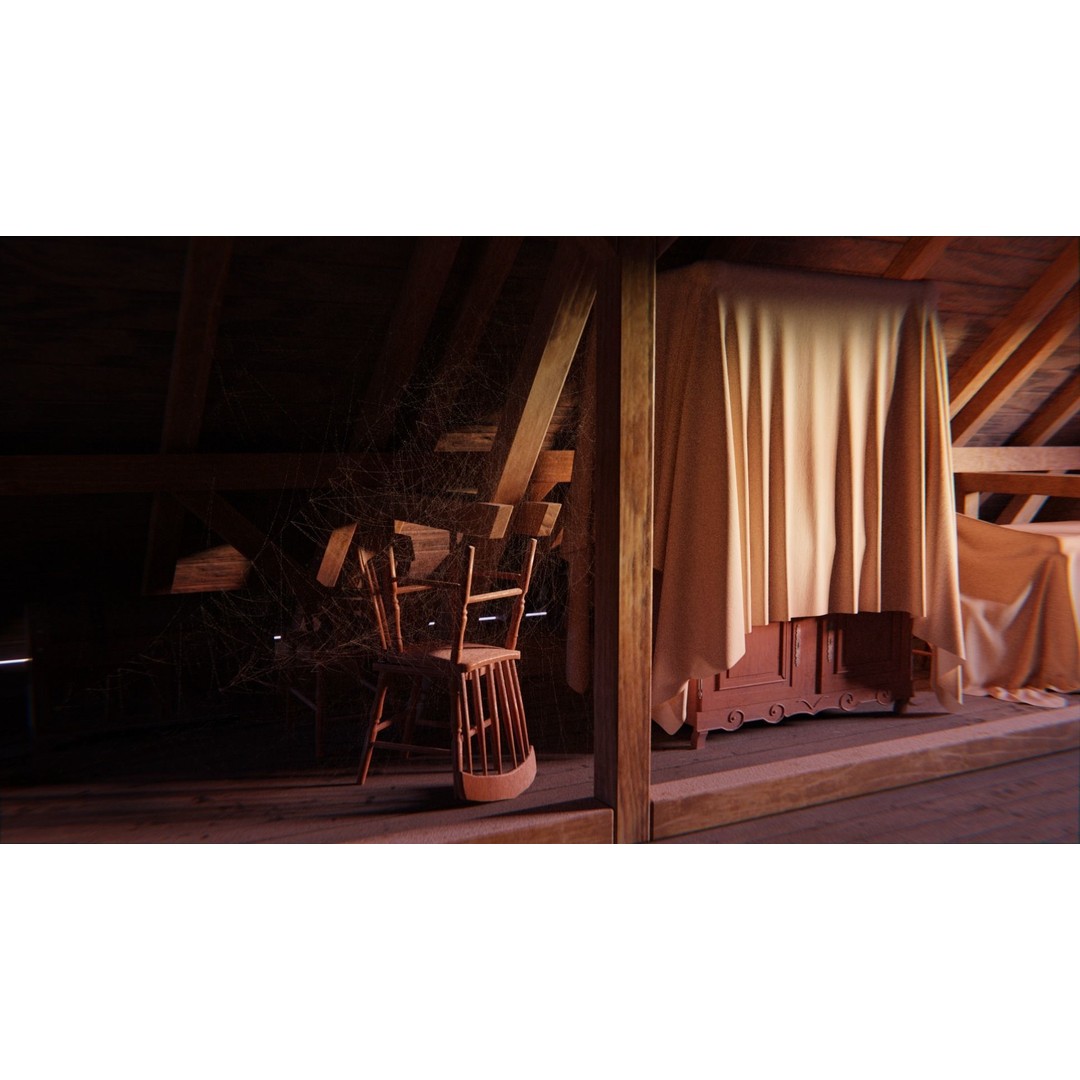 Old Attic 3D Model – Low Poly Interior Scene, FBX, Blender, Game Ready - View 17