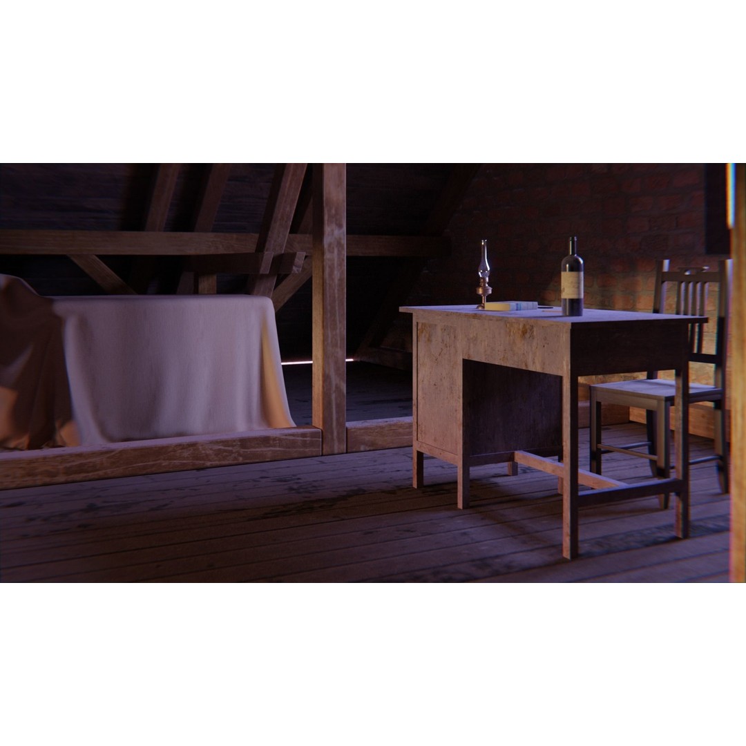 Old Attic 3D Model – Low Poly Interior Scene, FBX, Blender, Game Ready - View 19