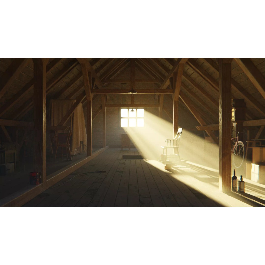 Old Attic 3D Model – Low Poly Interior Scene, FBX, Blender, Game Ready - View 2