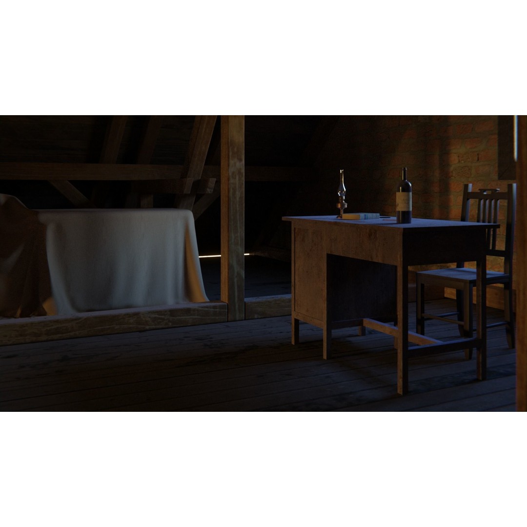 Old Attic 3D Model – Low Poly Interior Scene, FBX, Blender, Game Ready - View 20