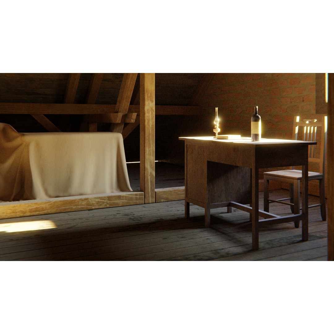 Old Attic 3D Model – Low Poly Interior Scene, FBX, Blender, Game Ready - View 21