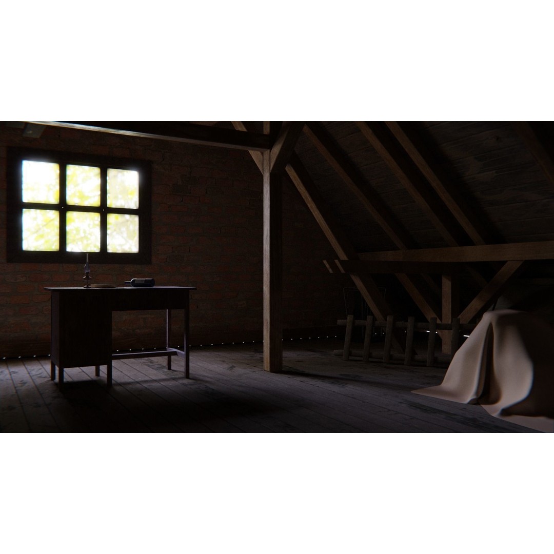 Old Attic 3D Model – Low Poly Interior Scene, FBX, Blender, Game Ready - View 25