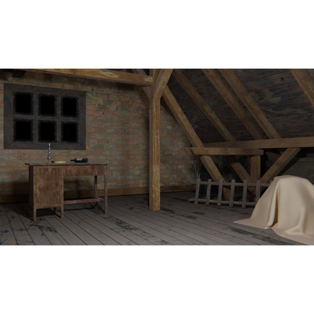 Old Attic 3D Model – Low Poly Interior Scene, FBX, Blender, Game Ready - View 27