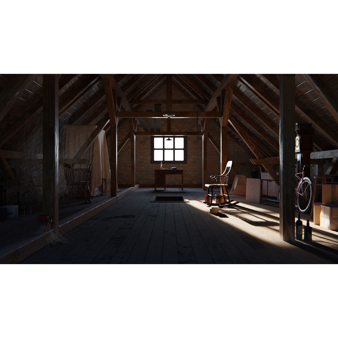 Old Attic 3D Model – Low Poly Interior Scene, FBX, Blender, Game Ready - View 29
