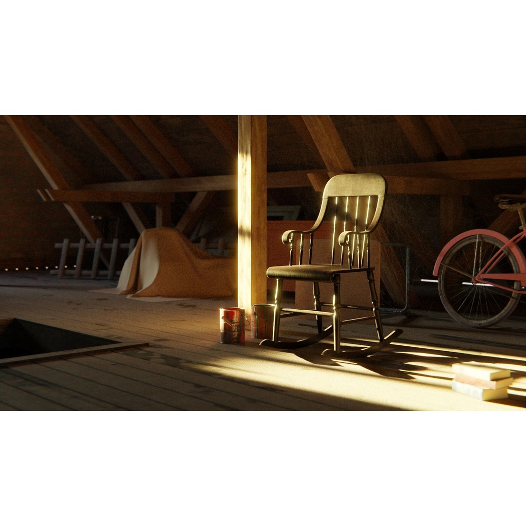 Old Attic 3D Model – Low Poly Interior Scene, FBX, Blender, Game Ready - View 3