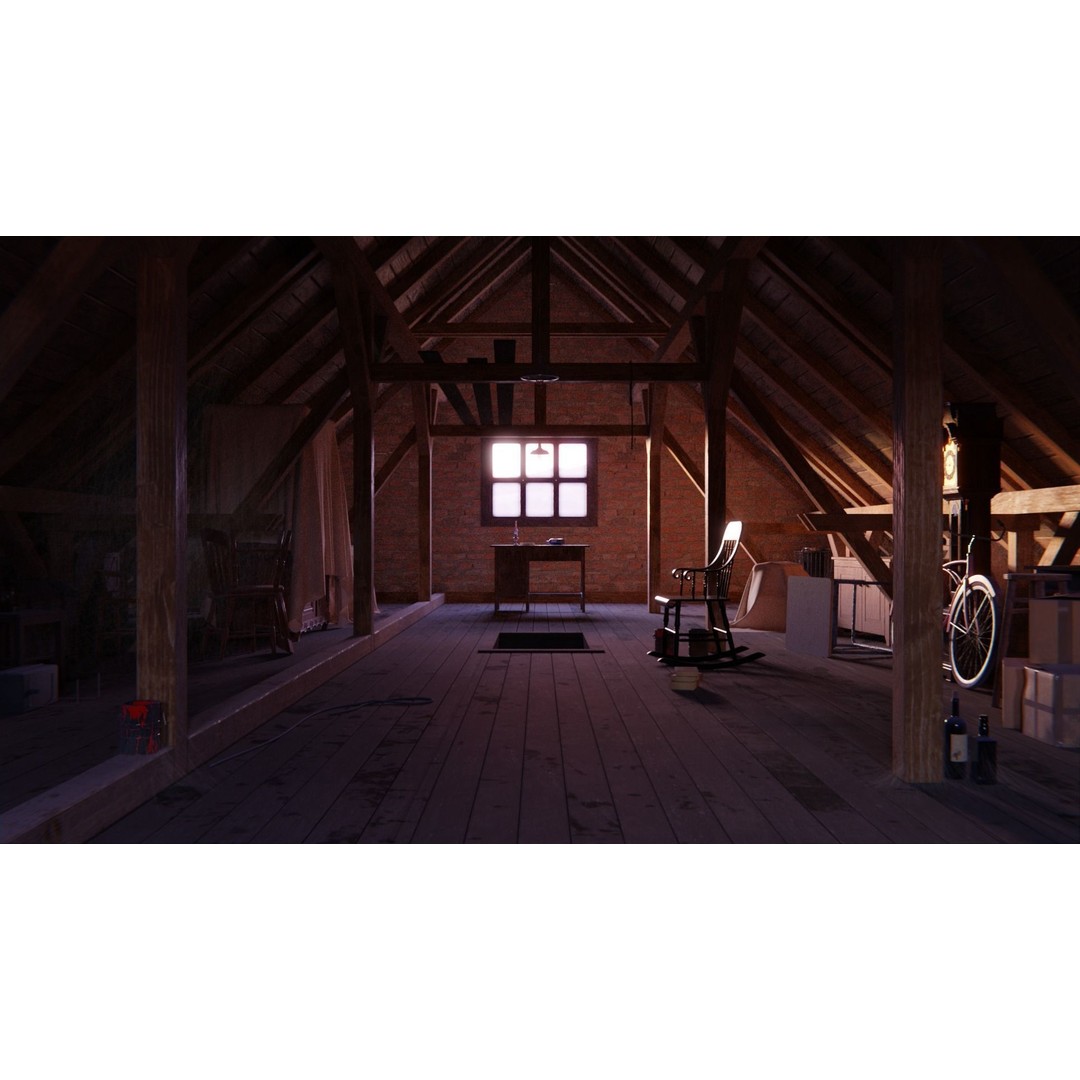 Old Attic 3D Model – Low Poly Interior Scene, FBX, Blender, Game Ready - View 30