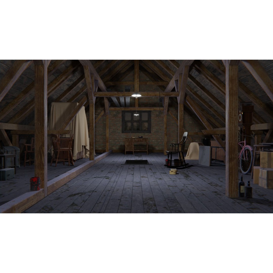 Old Attic 3D Model – Low Poly Interior Scene, FBX, Blender, Game Ready - View 31