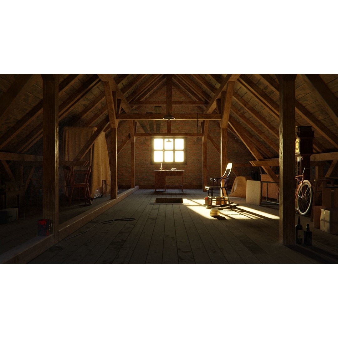 Old Attic 3D Model – Low Poly Interior Scene, FBX, Blender, Game Ready - View 32